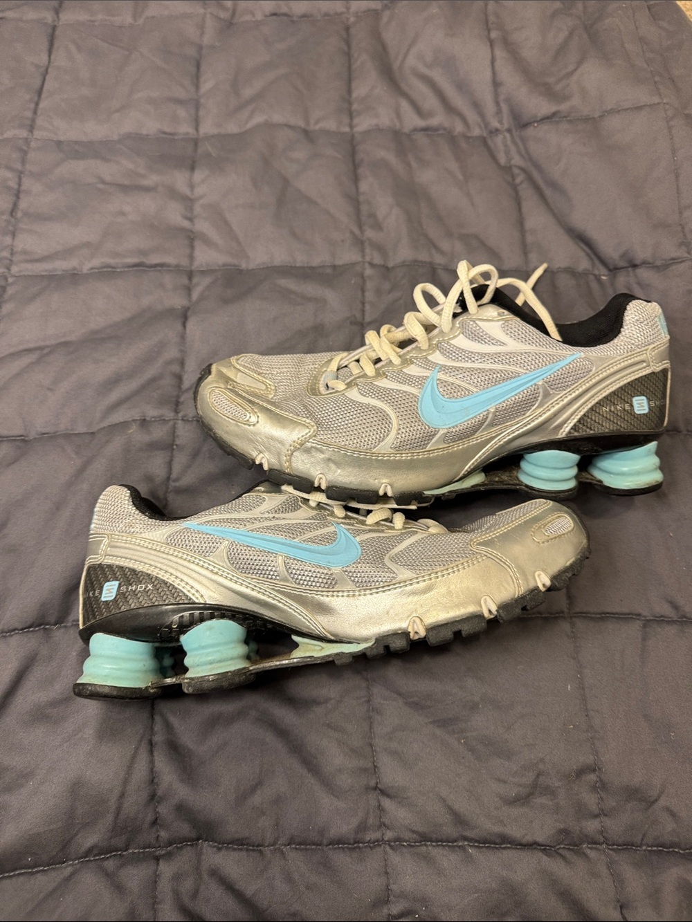 Nike Women’s Shox Running Shoes - Silver with Light Blue Swoosh